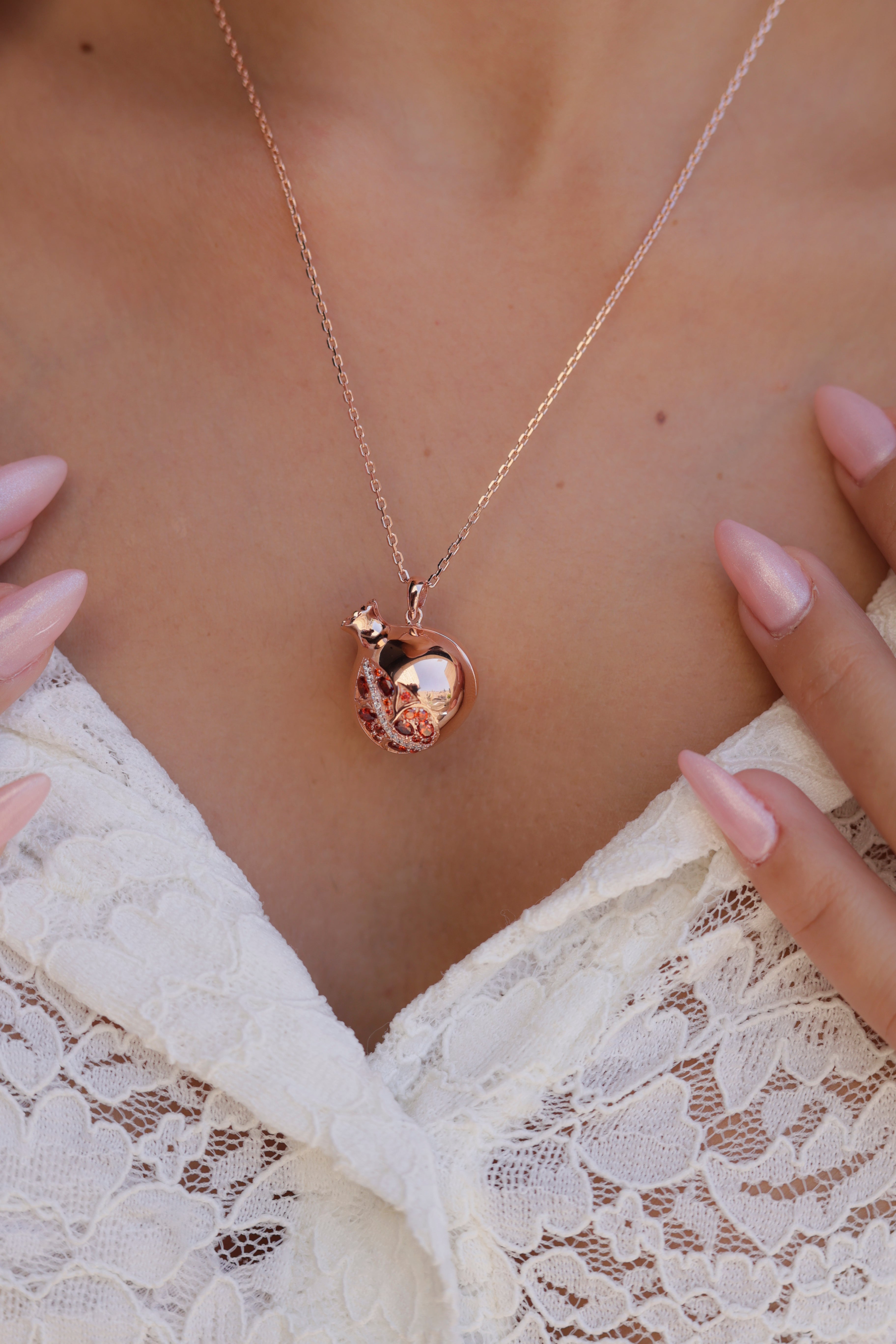 Pomegranate Necklace with "שפע" Engraving