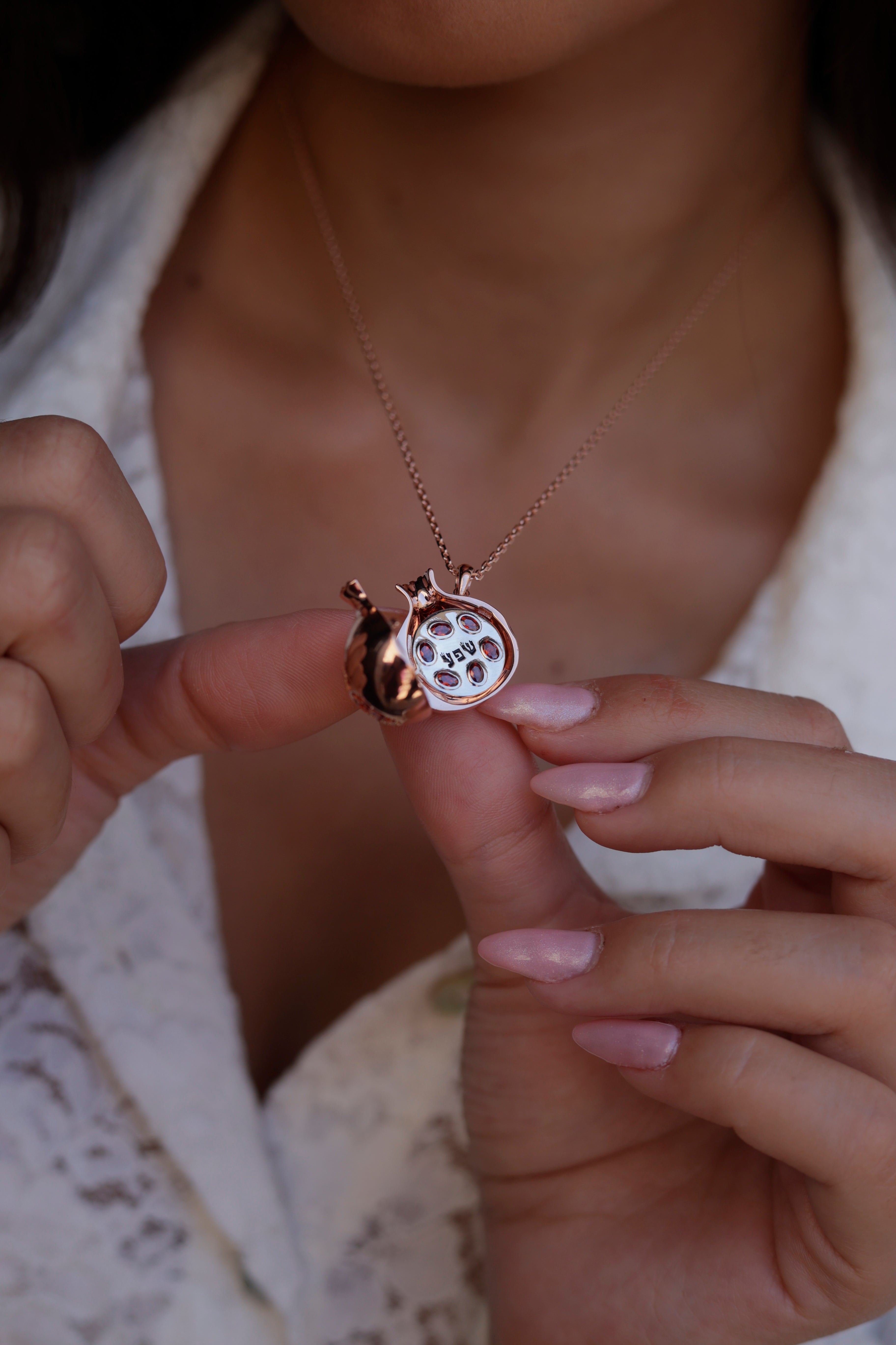 Pomegranate Necklace with "שפע" Engraving