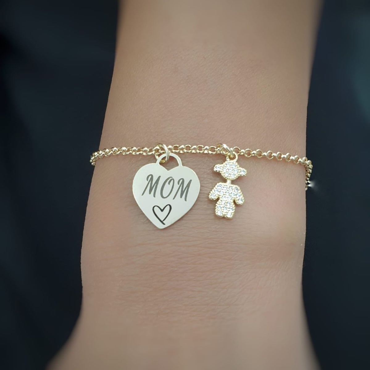 Engraved Heart Bracelet with Child Pendant