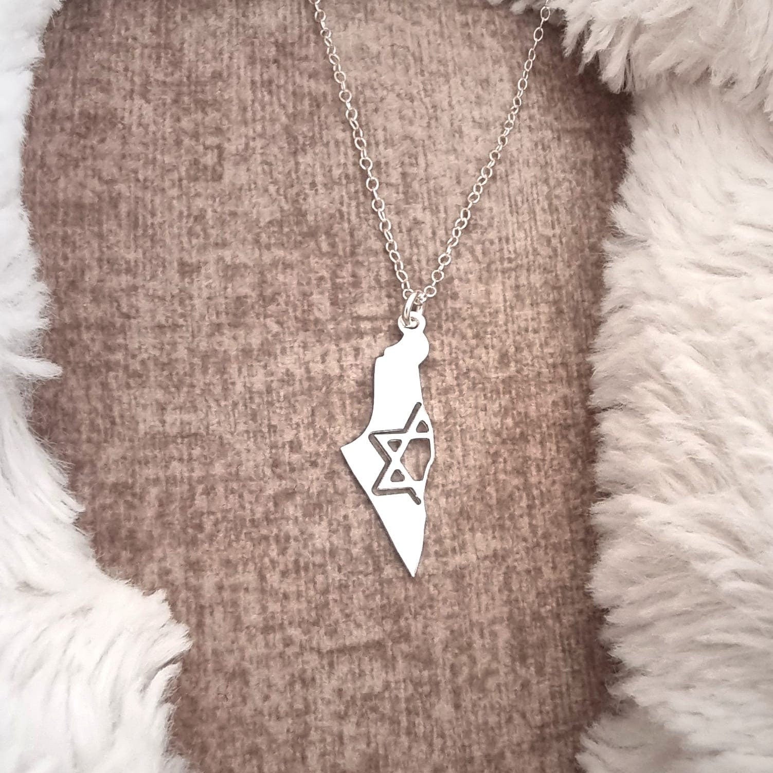 Star of David necklace inside the map of Israel