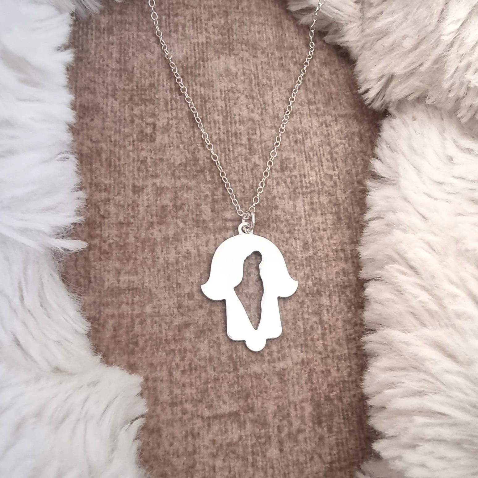 Hamsa necklace with map of Israel