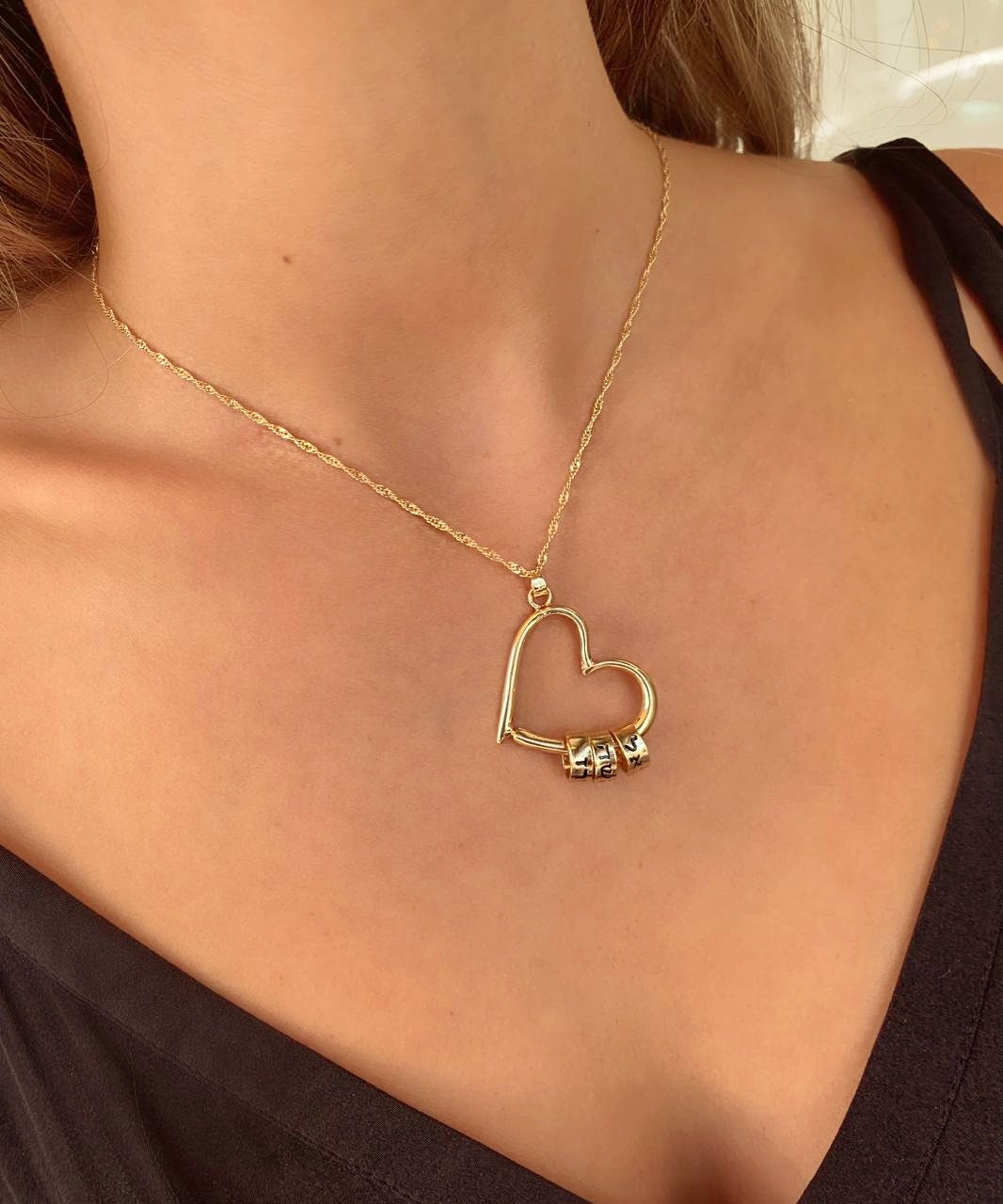 Heart necklace with hoops