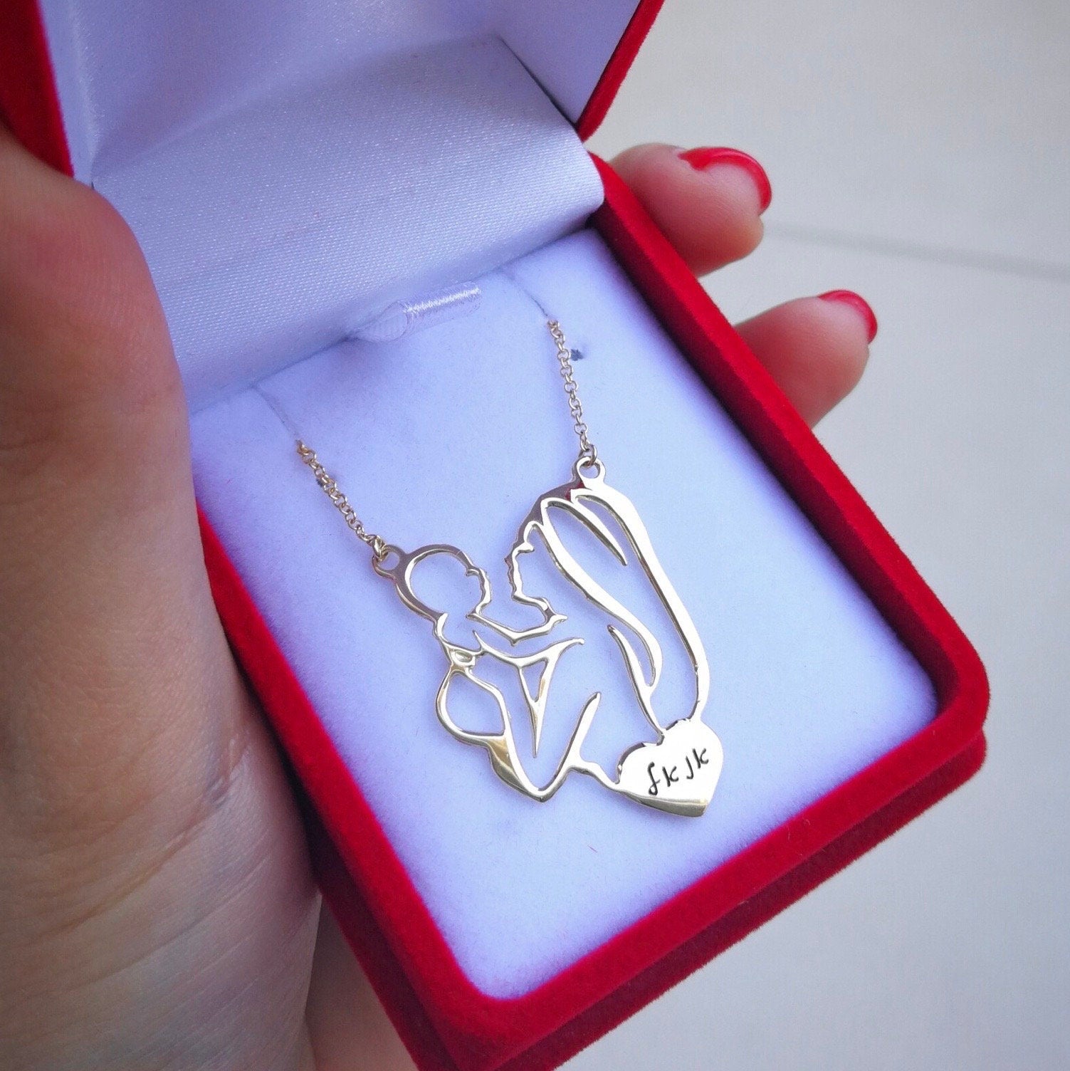 14K Mother and baby necklace