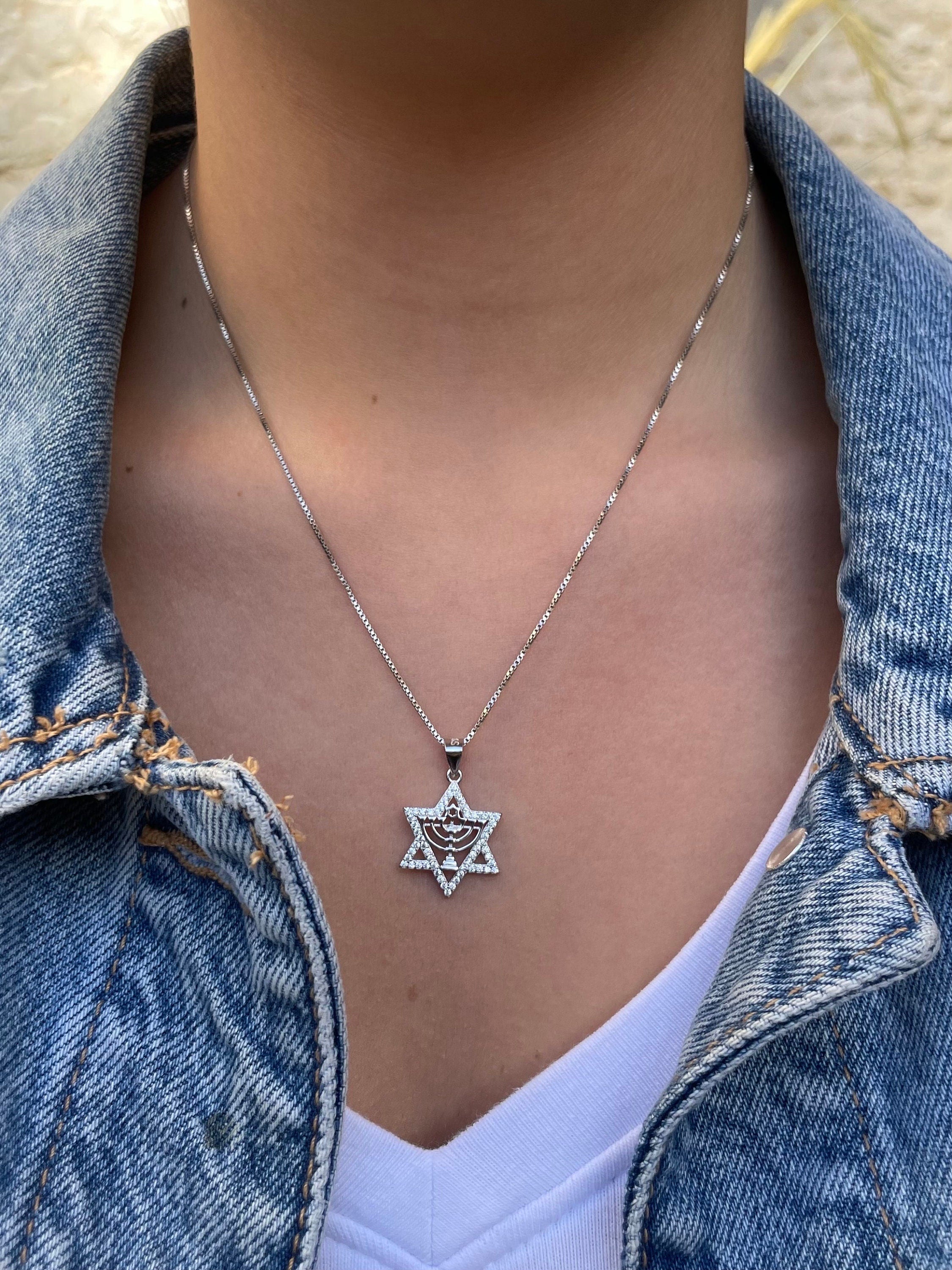 Magen david menorha necklace