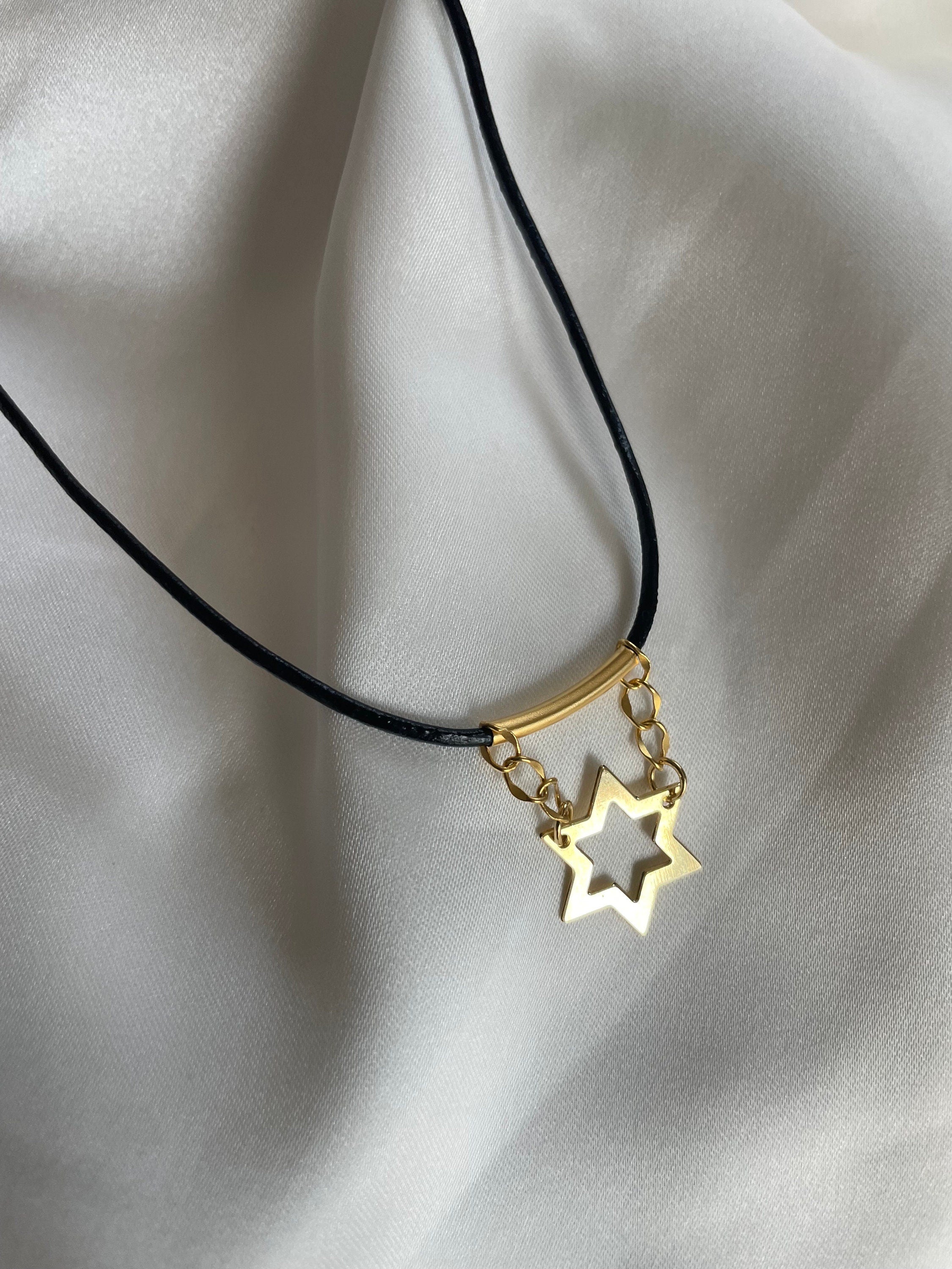 Leather necklace Magen david