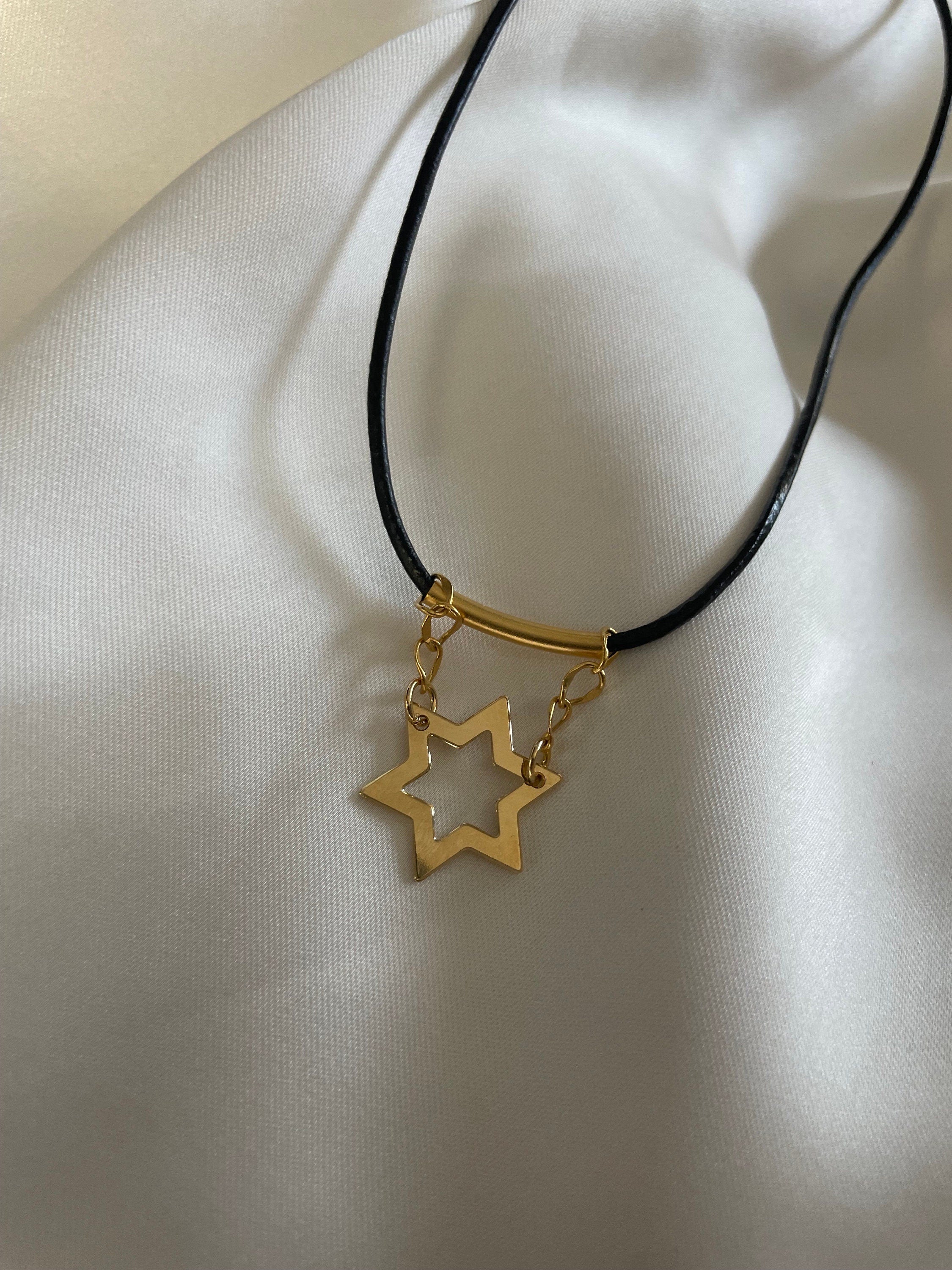 Leather necklace Magen david