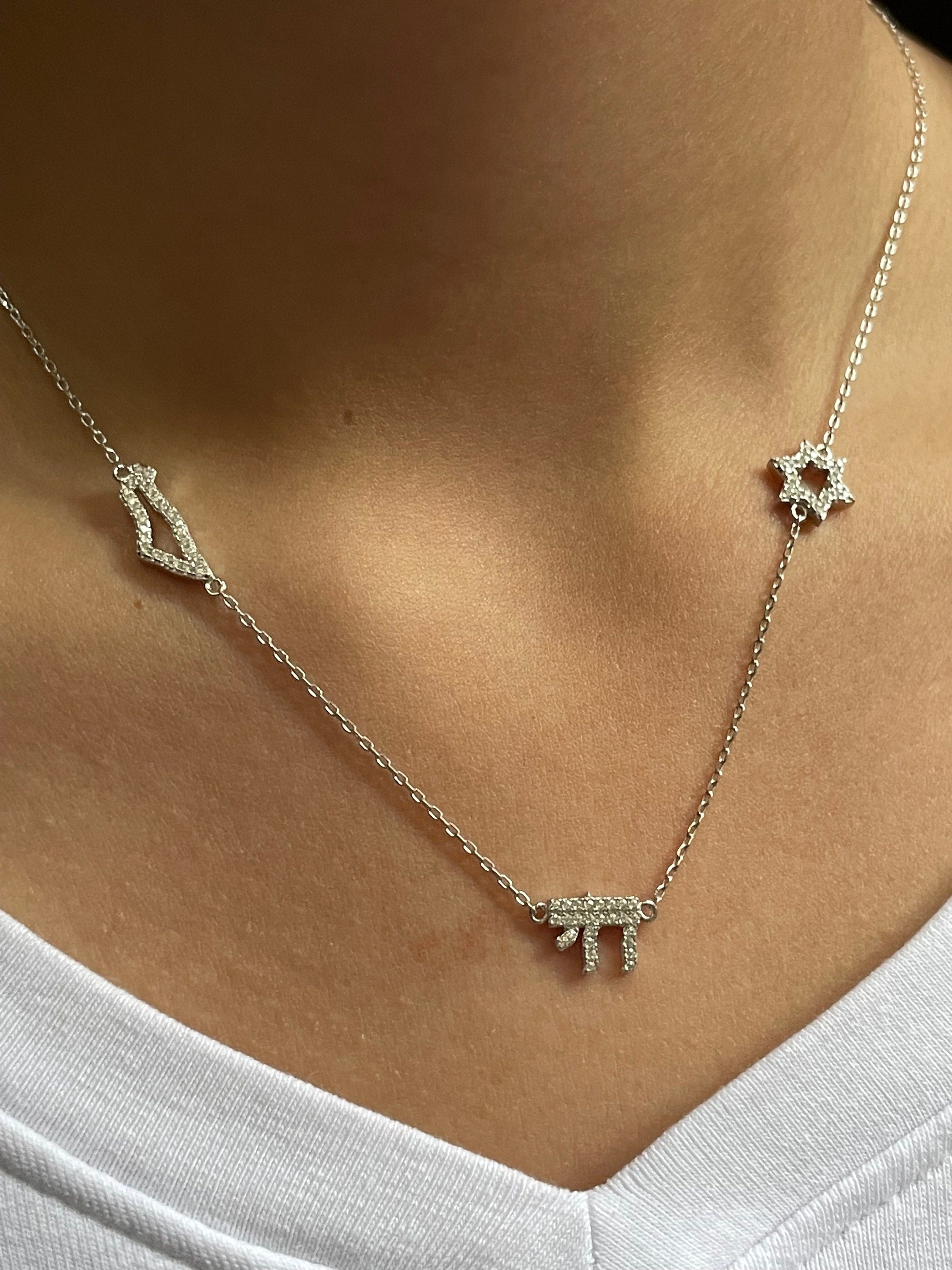 Kfir necklace Israel symbols CZ