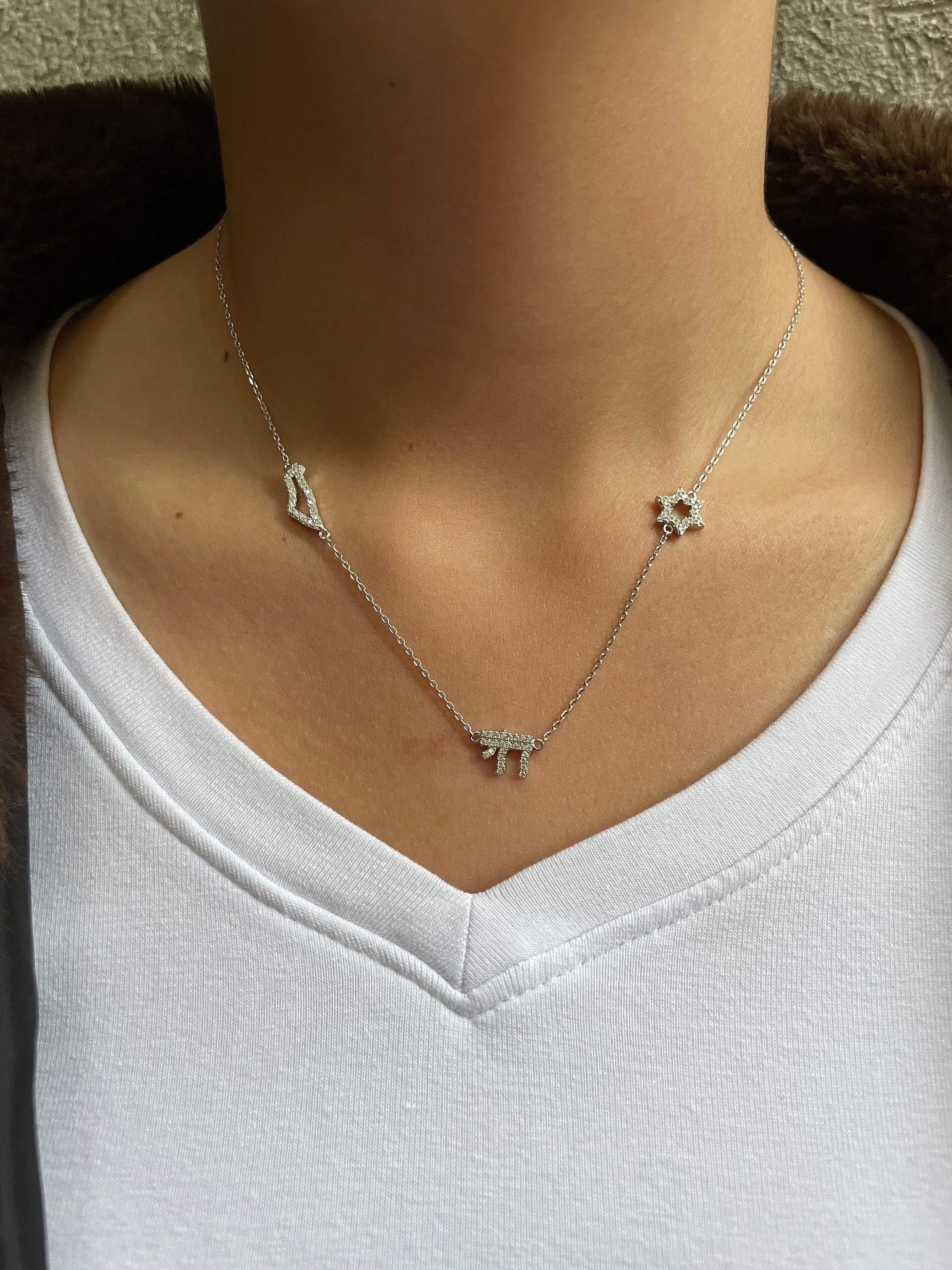 Kfir necklace Israel symbols CZ