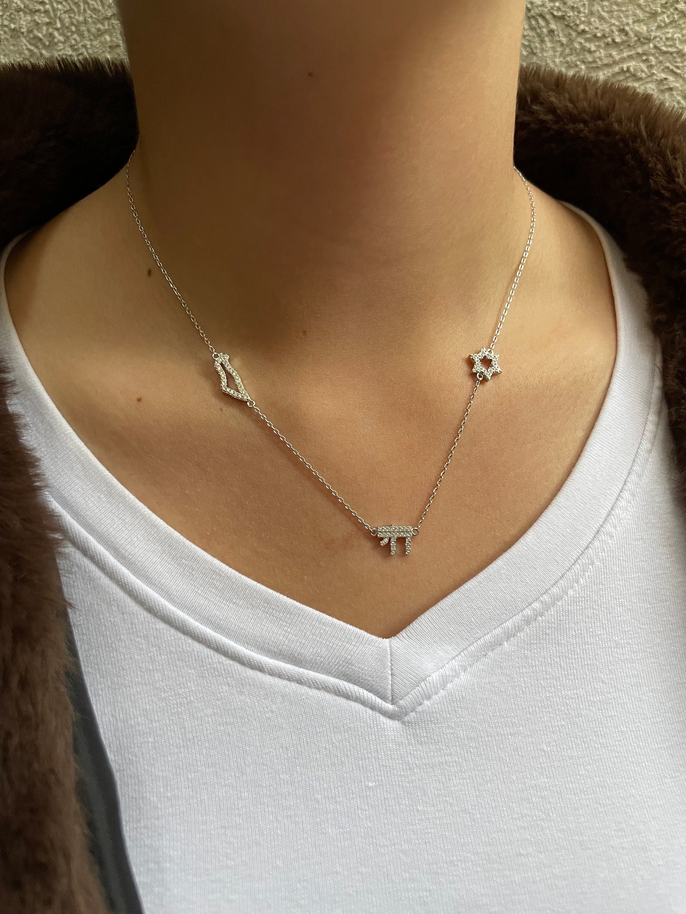 Kfir necklace Israel symbols CZ