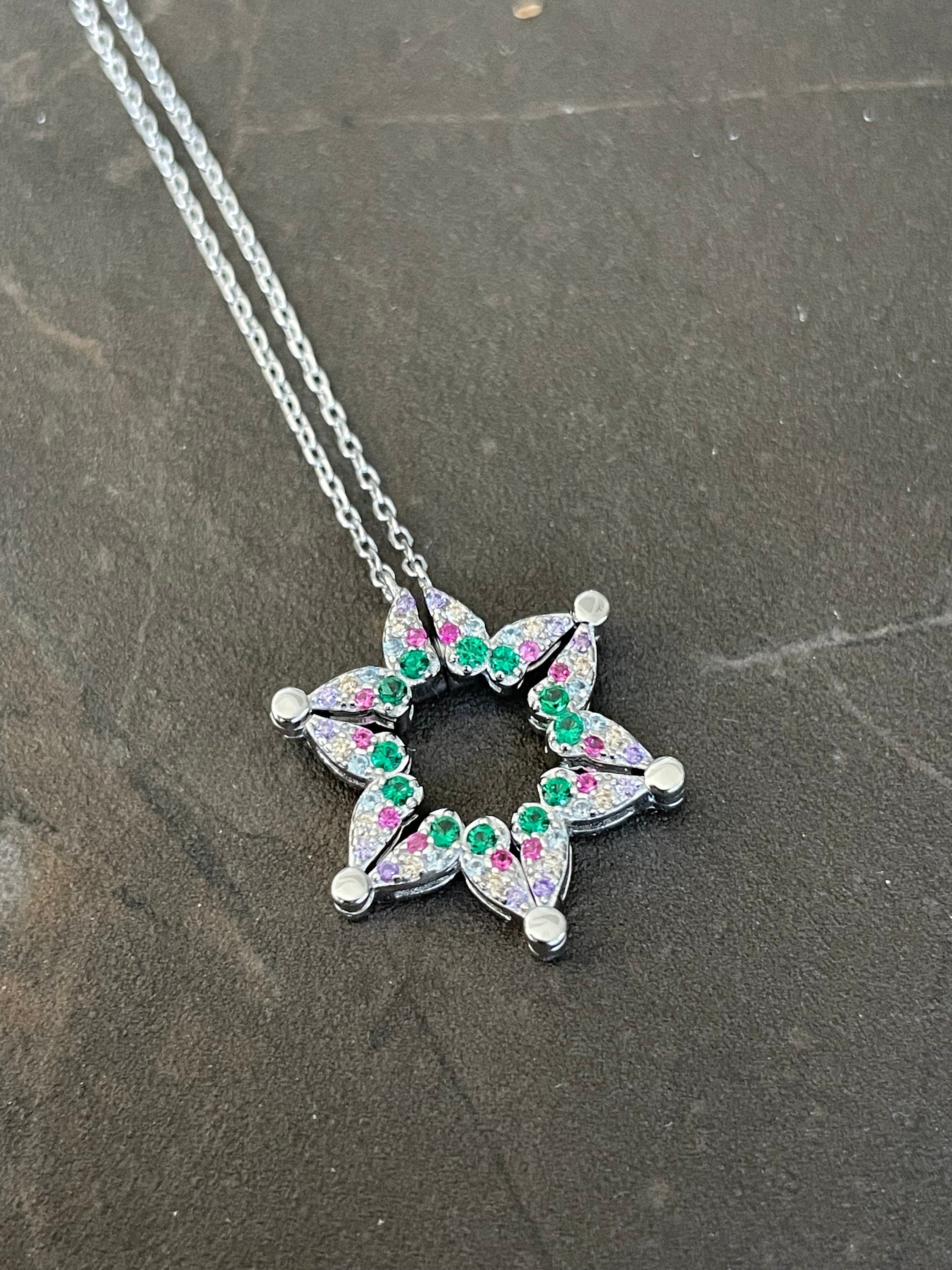 Colorful Butterfly Star of David Necklace