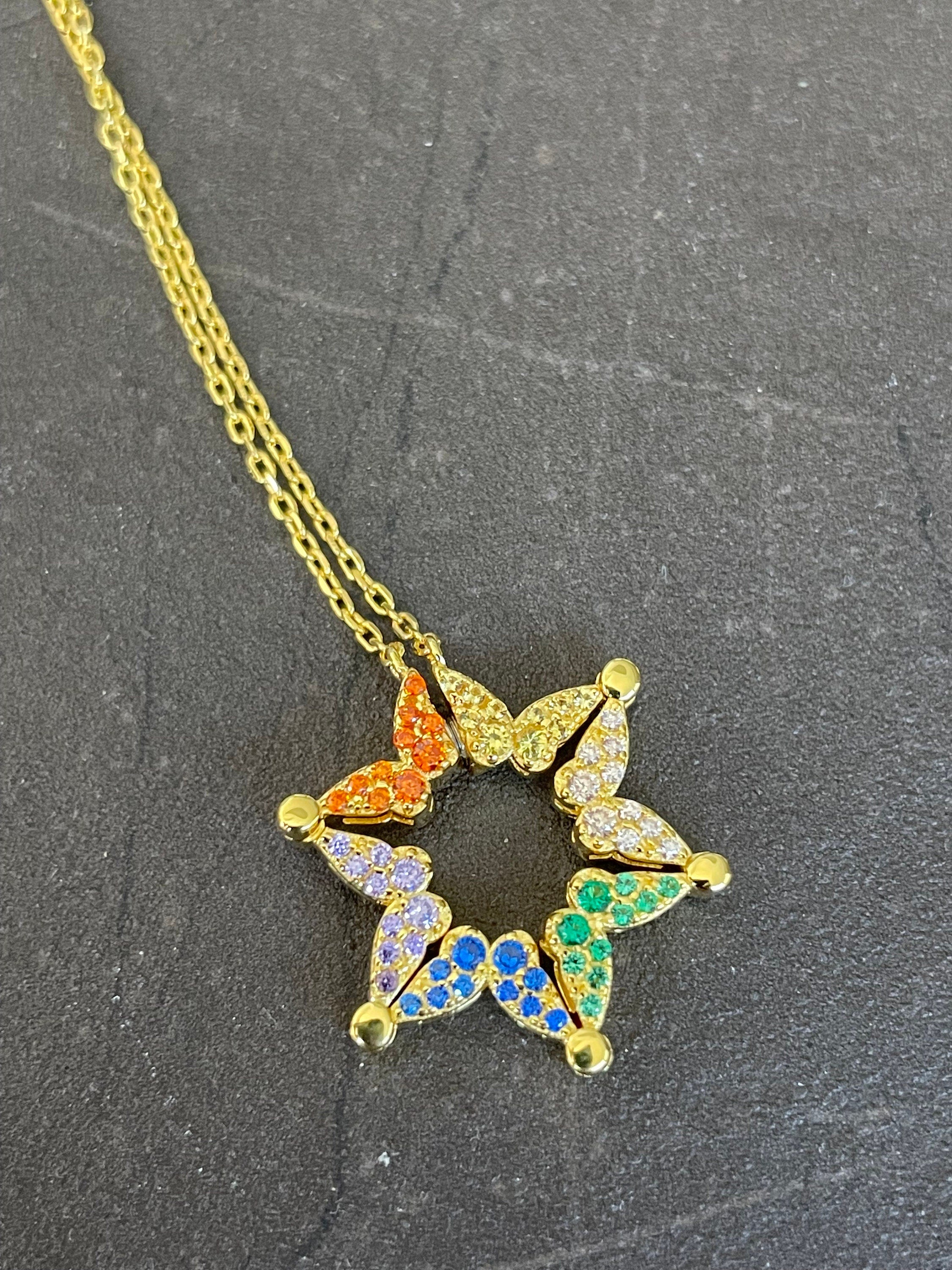 Butterfly Magen David Pendant Necklace, with alternating colors