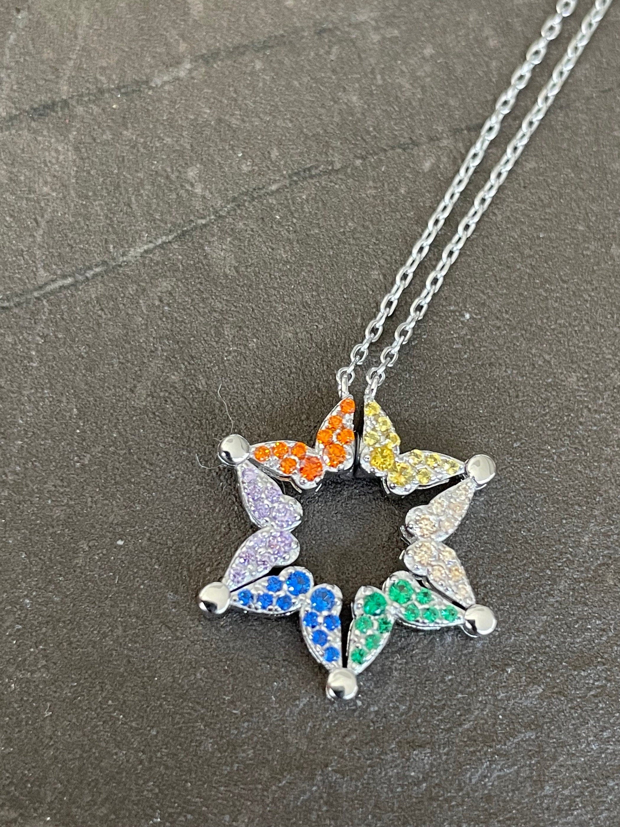 Butterfly Magen David Pendant Necklace, with alternating colors