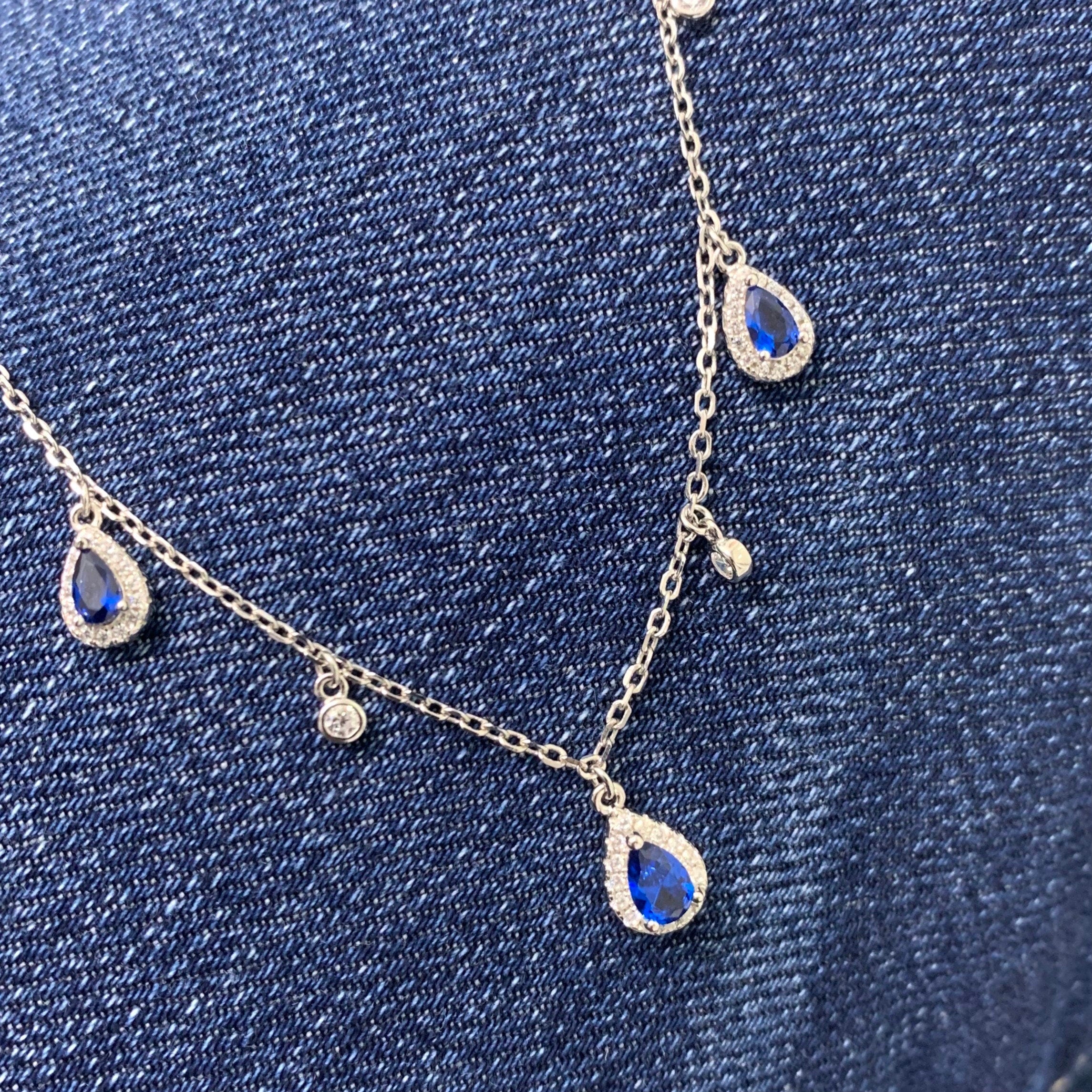 Blue drop trio necklace