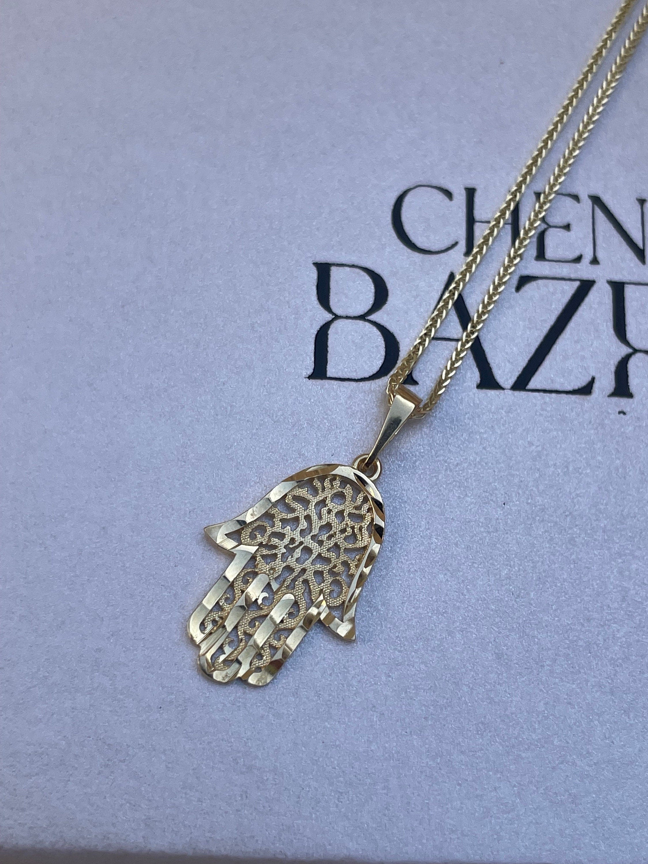 14K Hamsa style knitted necklace