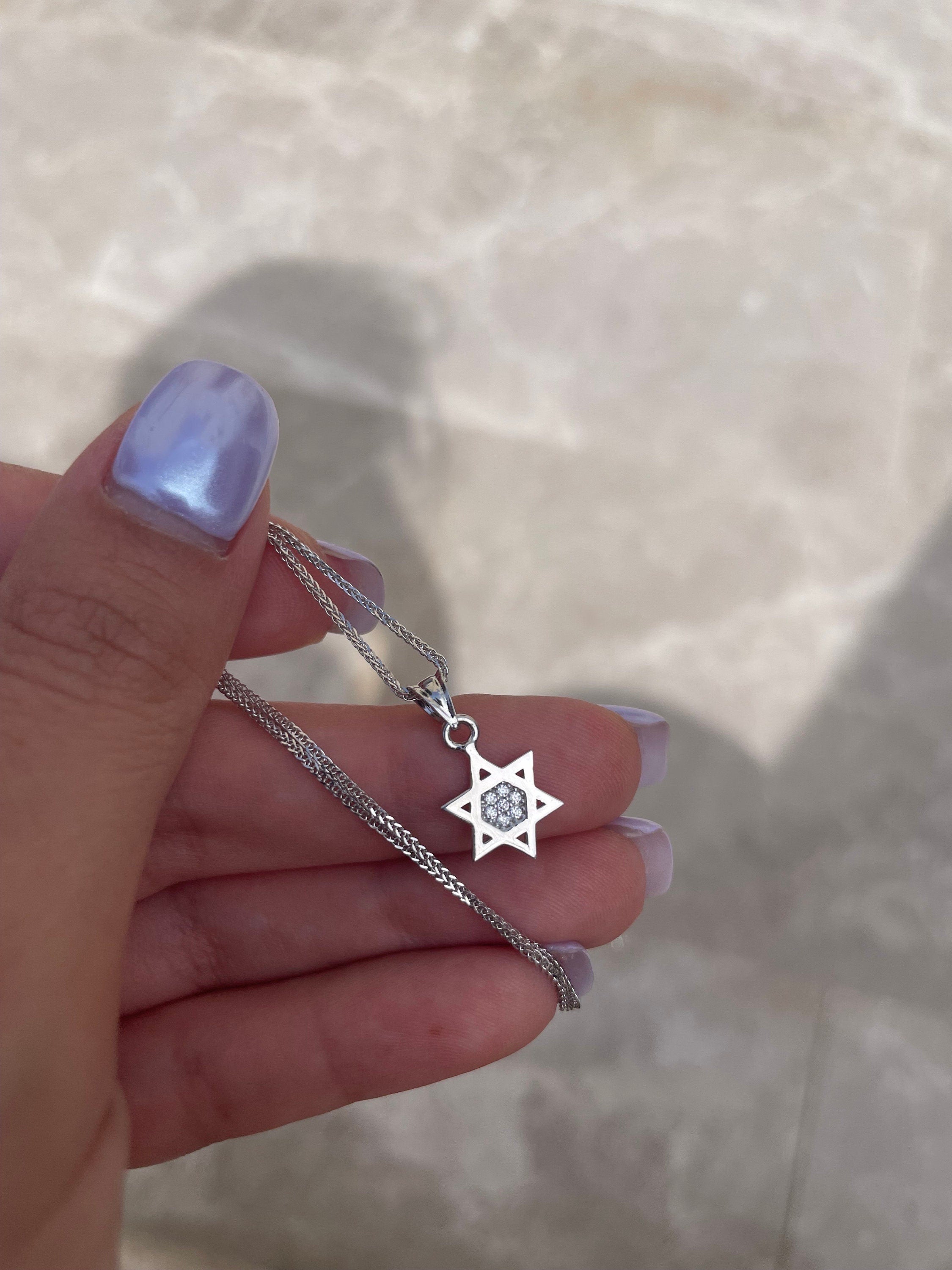 Tiny Magen David Necklace, white gold