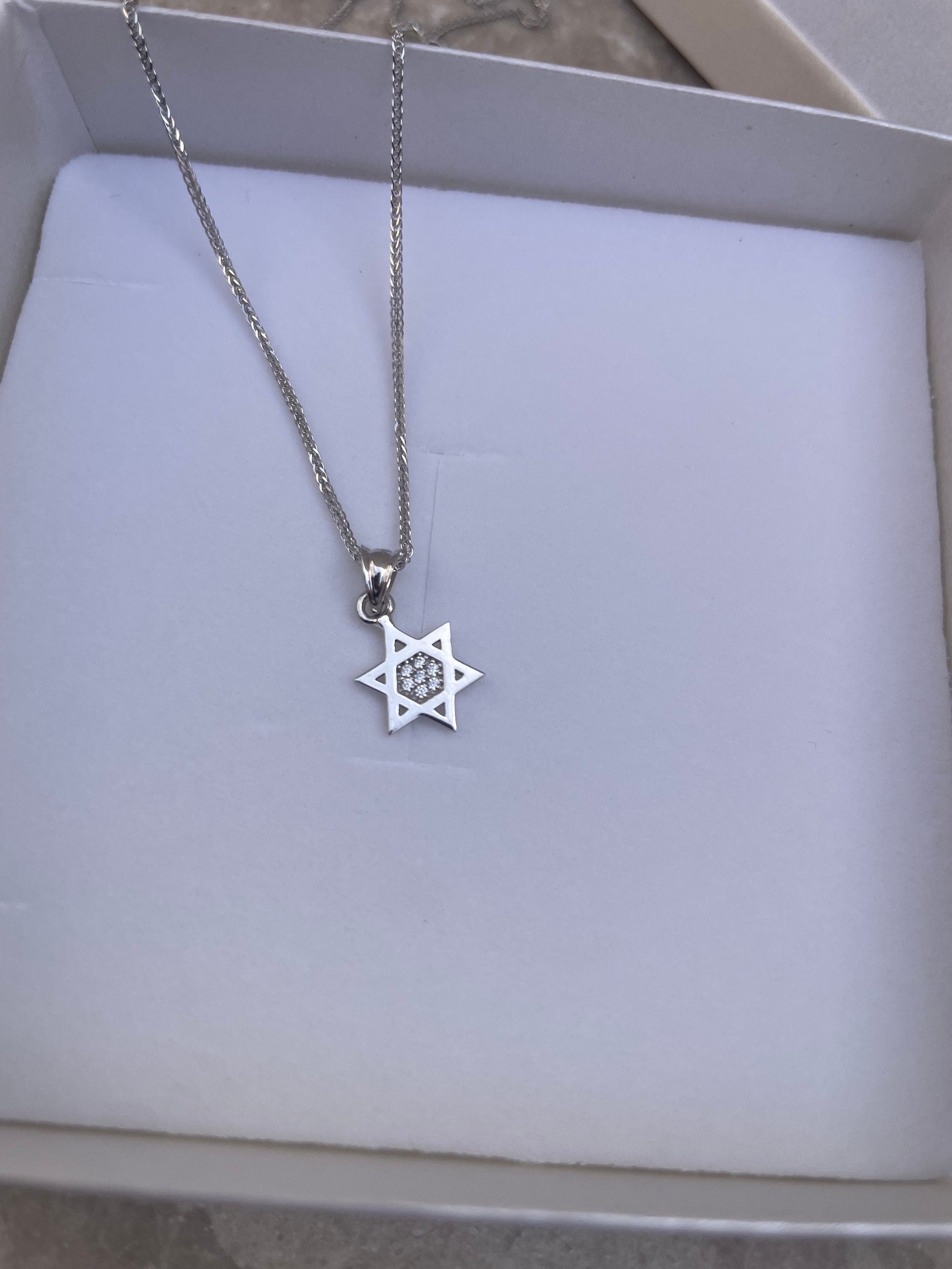 Tiny Magen David Necklace, white gold