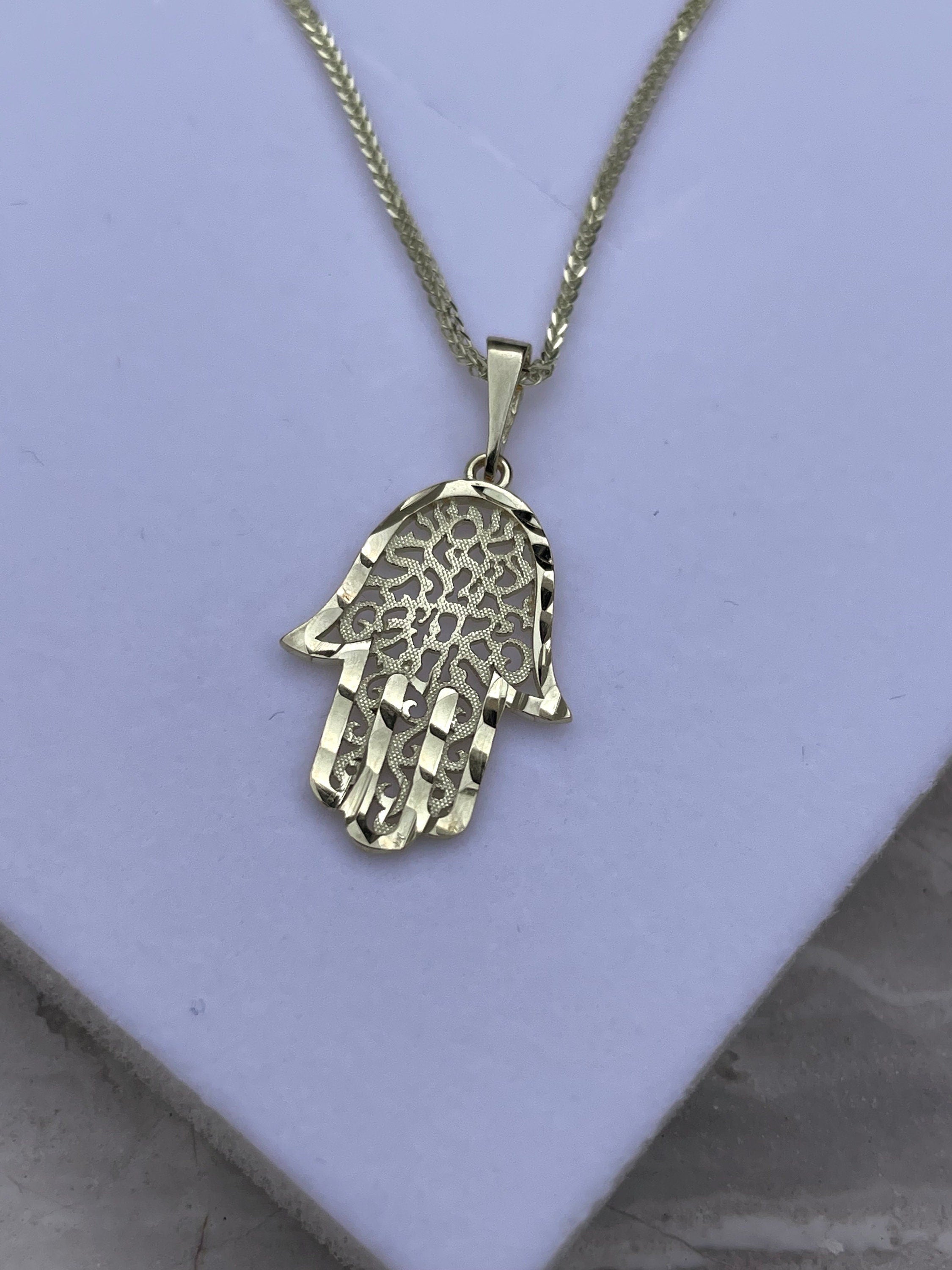 14K Hamsa style knitted necklace