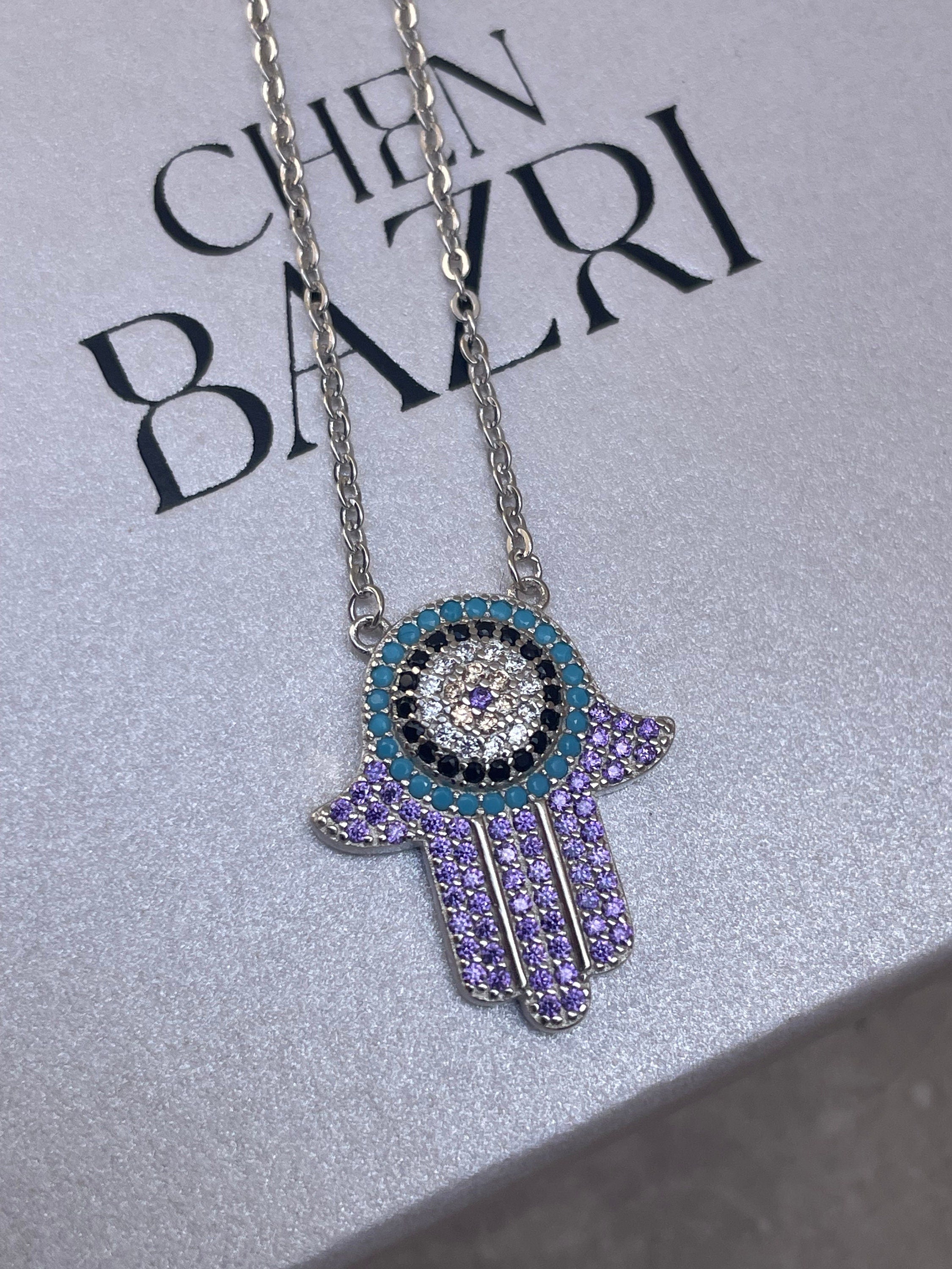 Purple hamsa necklace