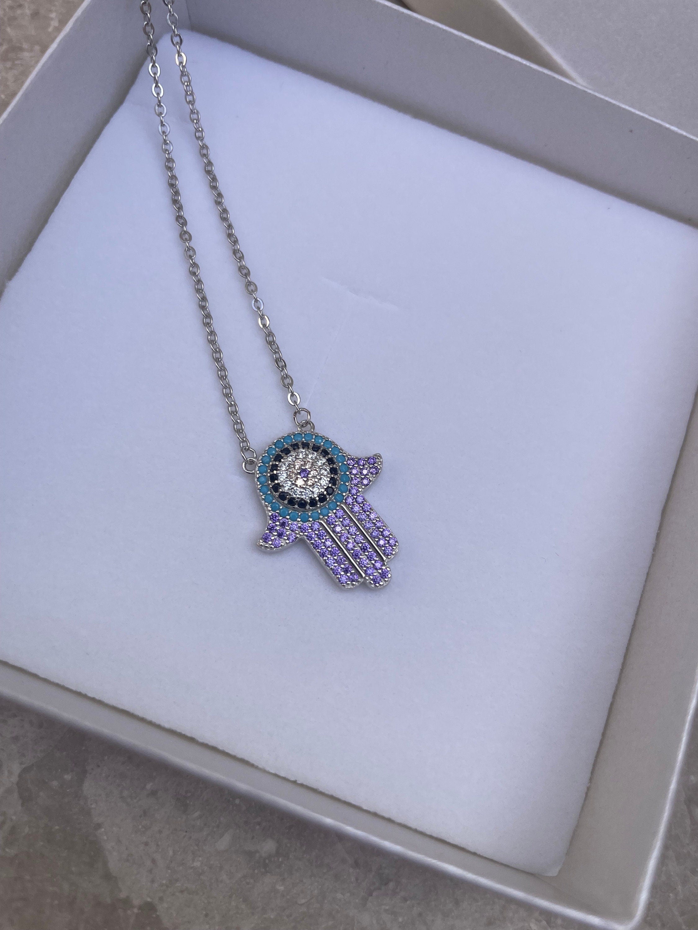 Purple hamsa necklace