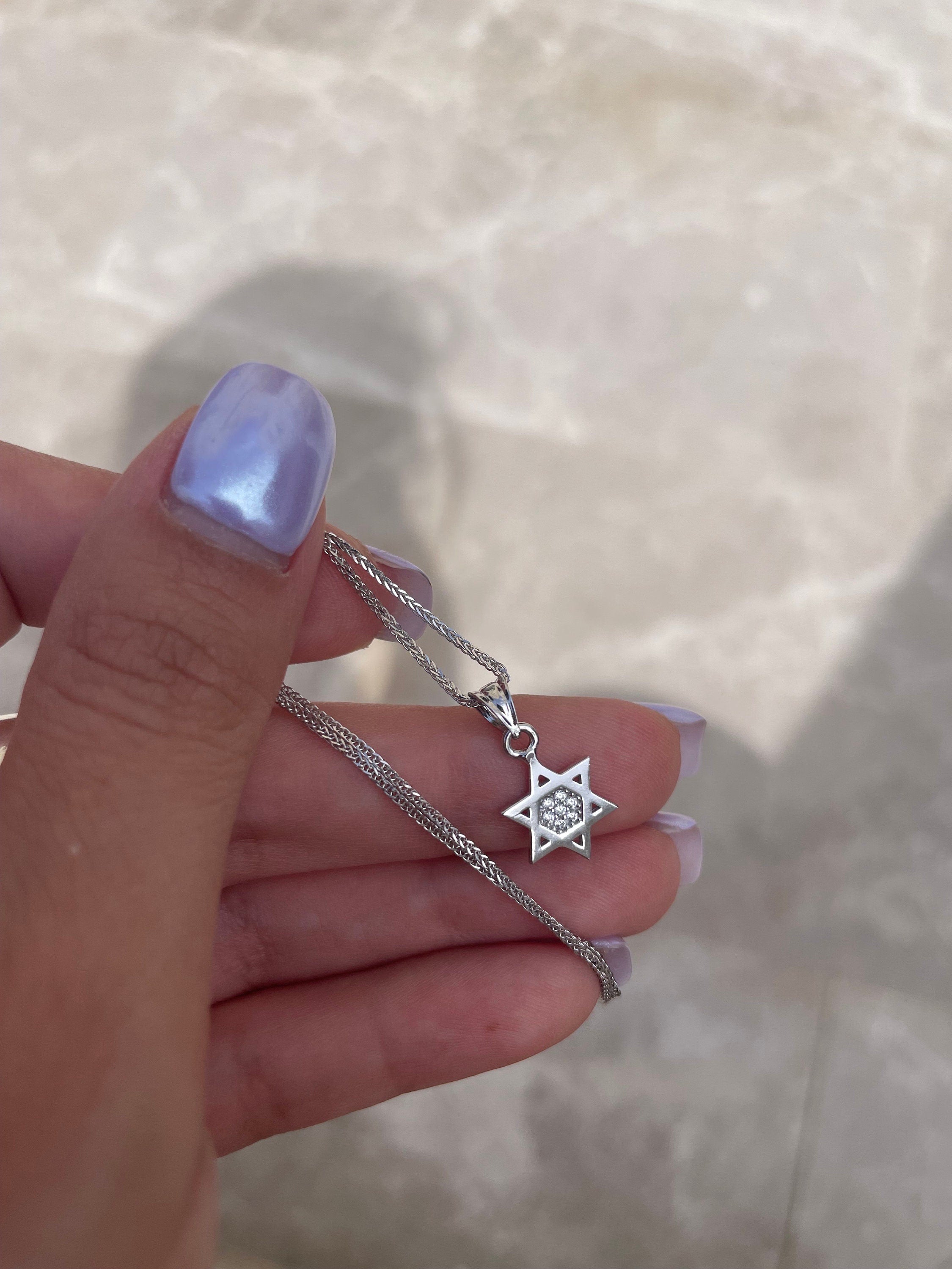 Tiny Magen David Necklace, white gold